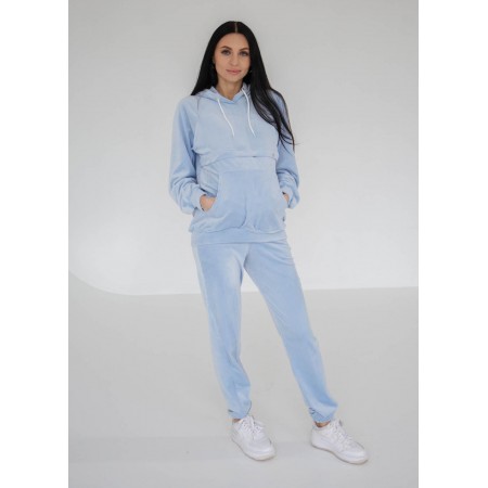 Спортивні штани-джогери з велюру для вагітних з кишенями Голубі